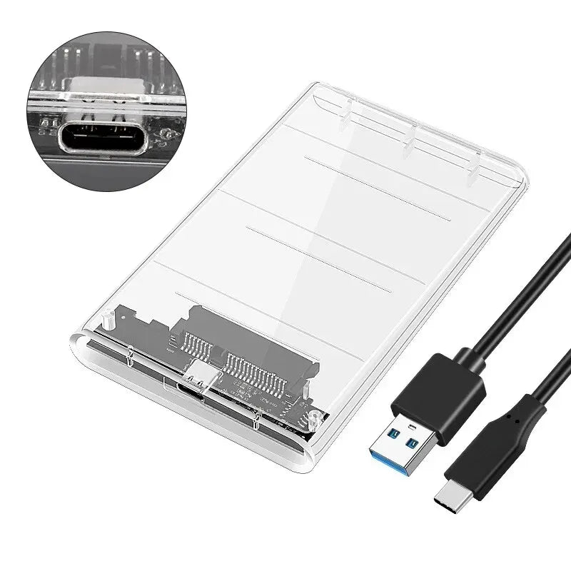 3.0/2.0 HDD Enclosure 2.5inch SATA SSD Hard Drive Case with 5Gbps Transfer Speed and Transparent Design Mobile External HousingU