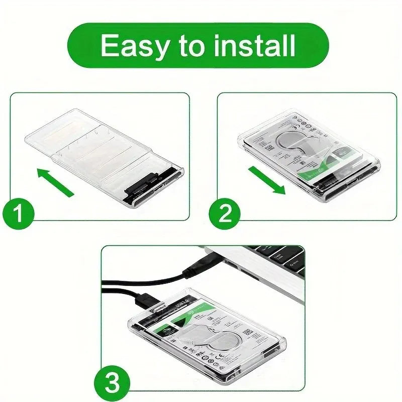 3.0/2.0 HDD Enclosure 2.5inch SATA SSD Hard Drive Case with 5Gbps Transfer Speed and Transparent Design Mobile External HousingU