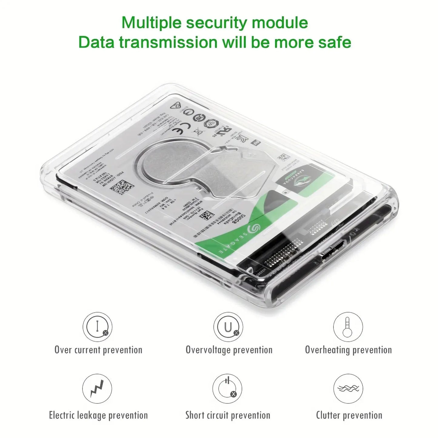 3.0/2.0 HDD Enclosure 2.5inch SATA SSD Hard Drive Case with 5Gbps Transfer Speed and Transparent Design Mobile External HousingU