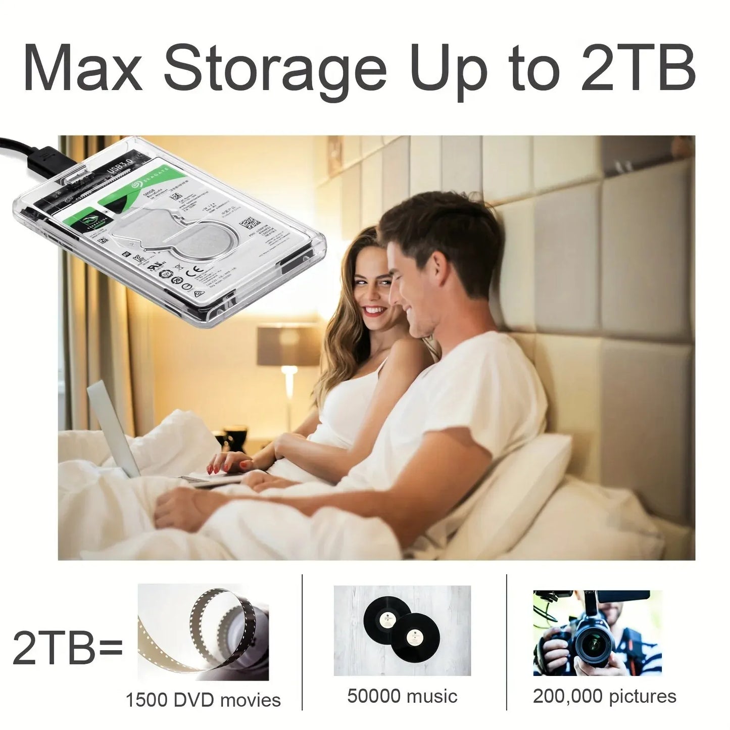 3.0/2.0 HDD Enclosure 2.5inch SATA SSD Hard Drive Case with 5Gbps Transfer Speed and Transparent Design Mobile External HousingU