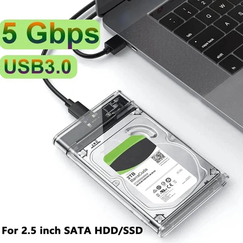 3.0/2.0 HDD Enclosure 2.5inch SATA SSD Hard Drive Case with 5Gbps Transfer Speed and Transparent Design Mobile External HousingU