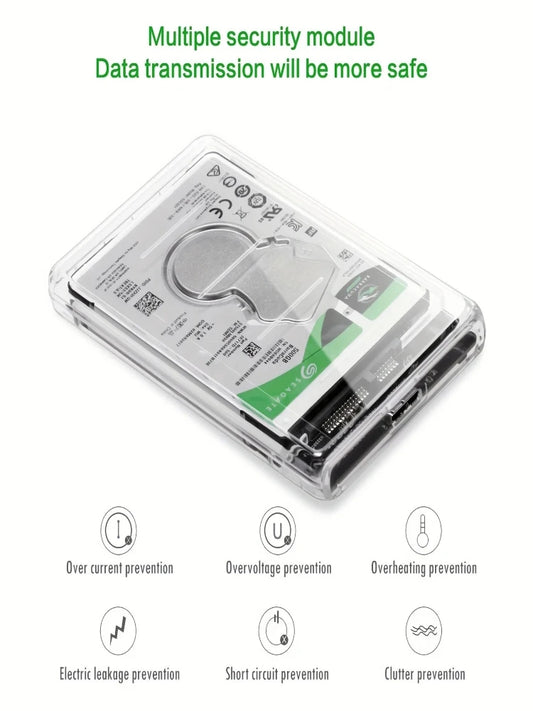 3.0/2.0 HDD Enclosure 2.5inch SATA SSD Hard Drive Case with 5Gbps Transfer Speed and Transparent Design Mobile External HousingU