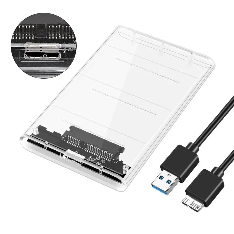 3.0/2.0 HDD Enclosure 2.5inch SATA SSD Hard Drive Case with 5Gbps Transfer Speed and Transparent Design Mobile External HousingU